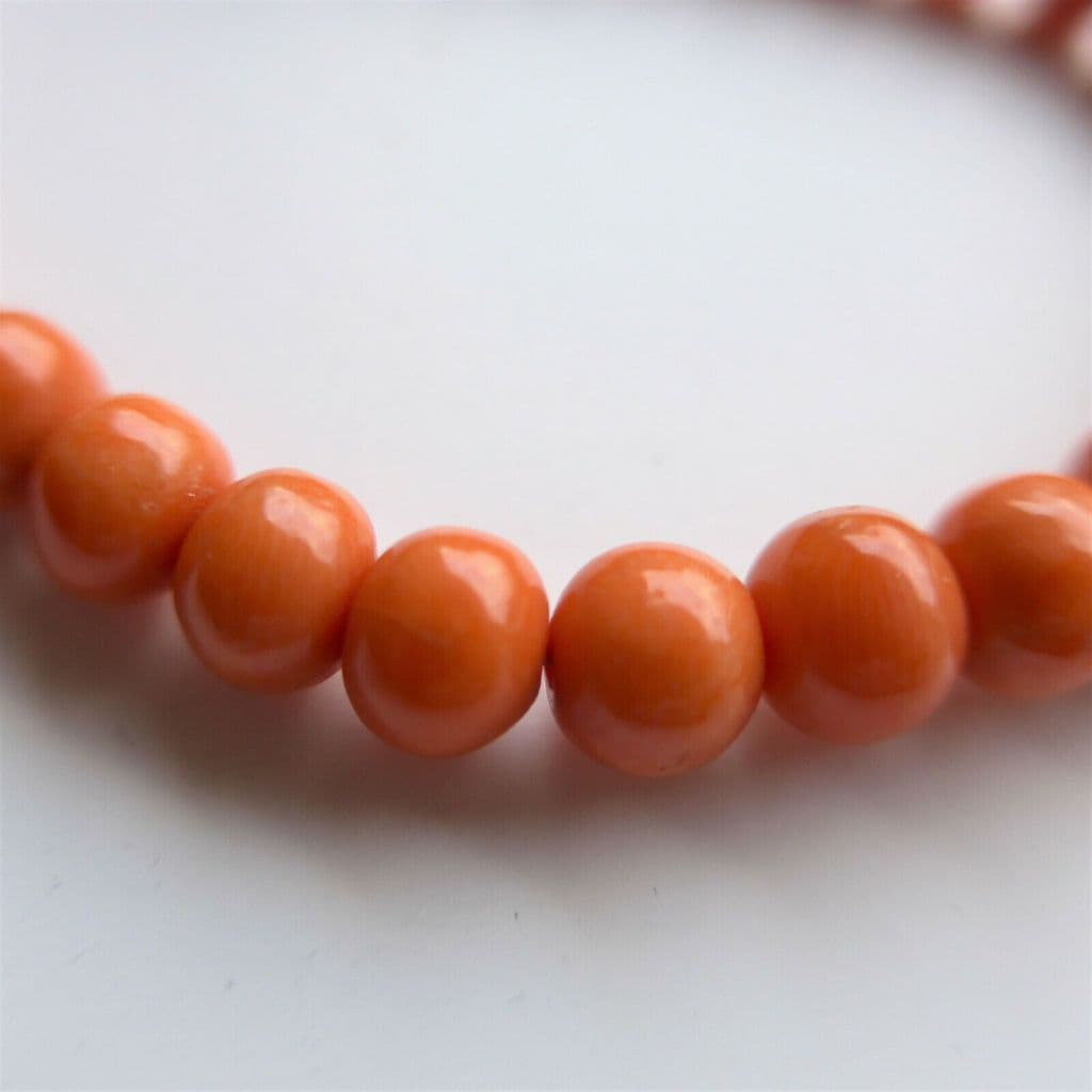 Antique Victorian Genuine Coral Beads 14K Fastener C 1870 s 24" Opera